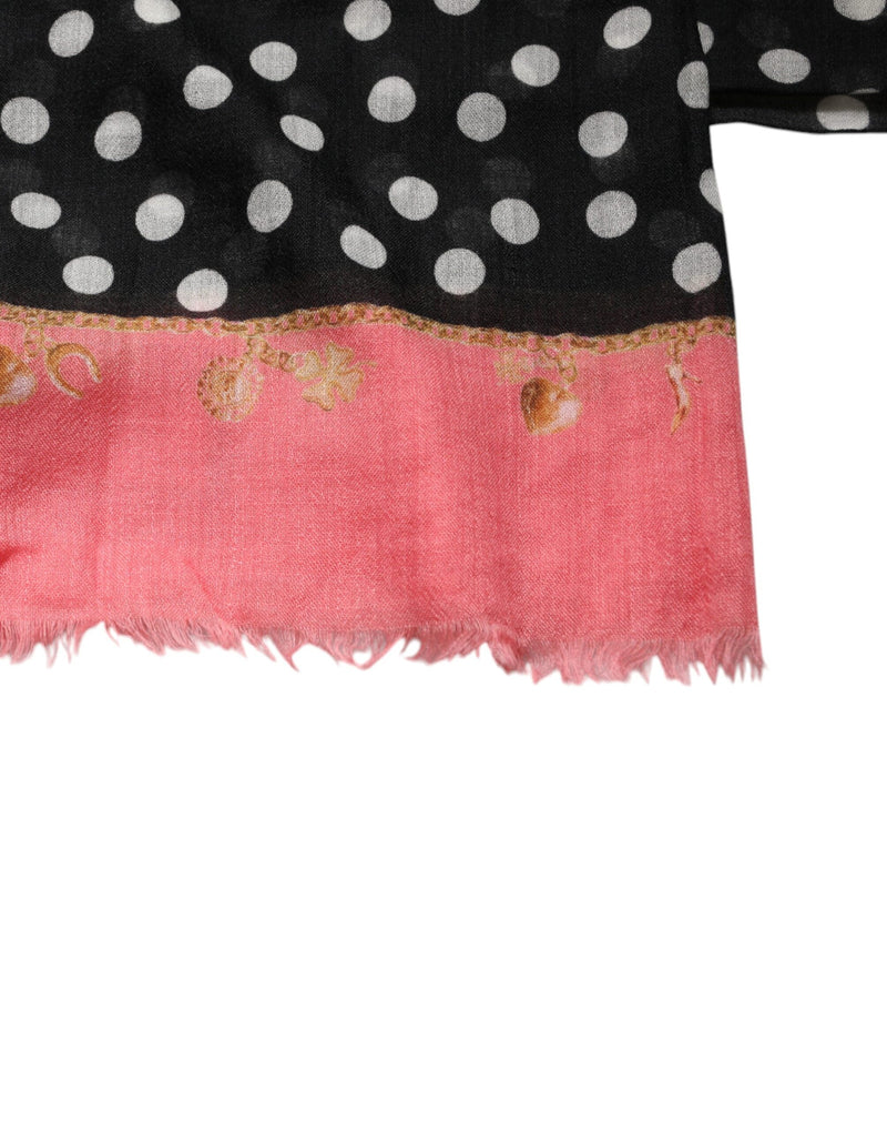 Dolce & Gabbana Écharpe Wrap Franges Pois Noir Blanc