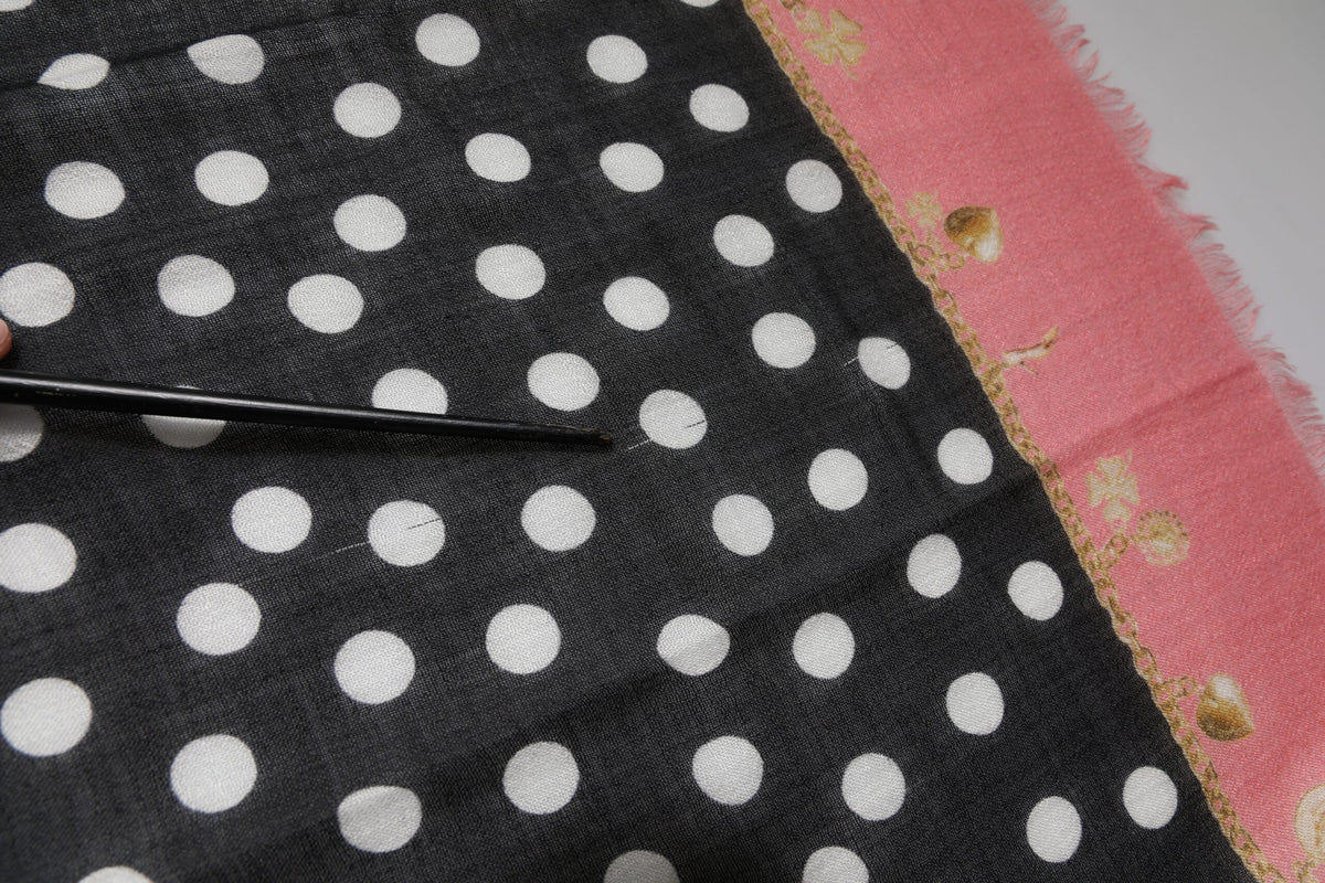 Dolce & Gabbana Black White Polka Dots Fringes Wrap Scarf