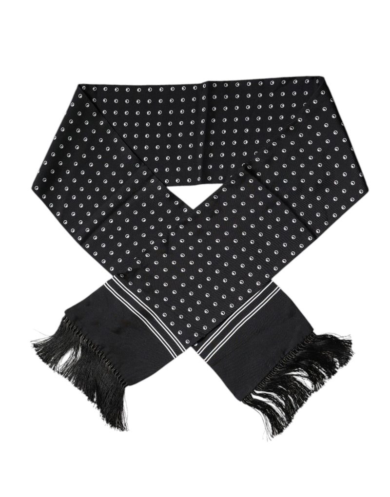 Foulard fin à franges en soie à pois noirs et blancs Dolce &amp; Gabbana
