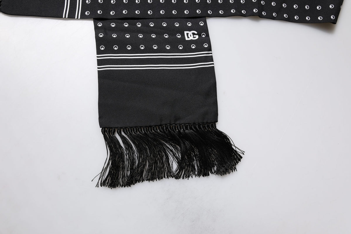 Foulard fin à franges en soie à pois noirs et blancs Dolce &amp; Gabbana