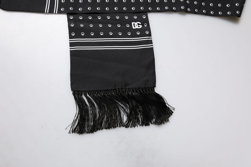 Foulard fin à franges en soie à pois noirs et blancs Dolce &amp; Gabbana