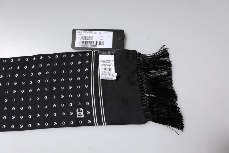 Foulard fin à franges en soie à pois noirs et blancs Dolce &amp; Gabbana