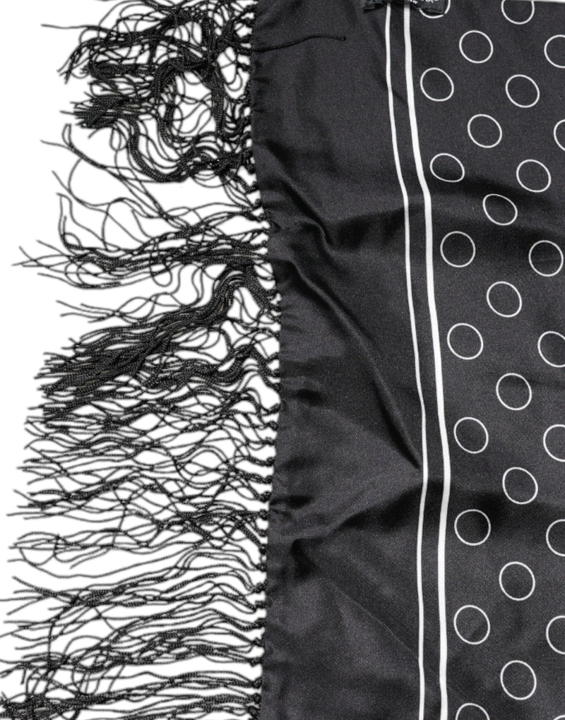 Foulard châle en soie à franges et cercles noirs Dolce &amp; Gabbana