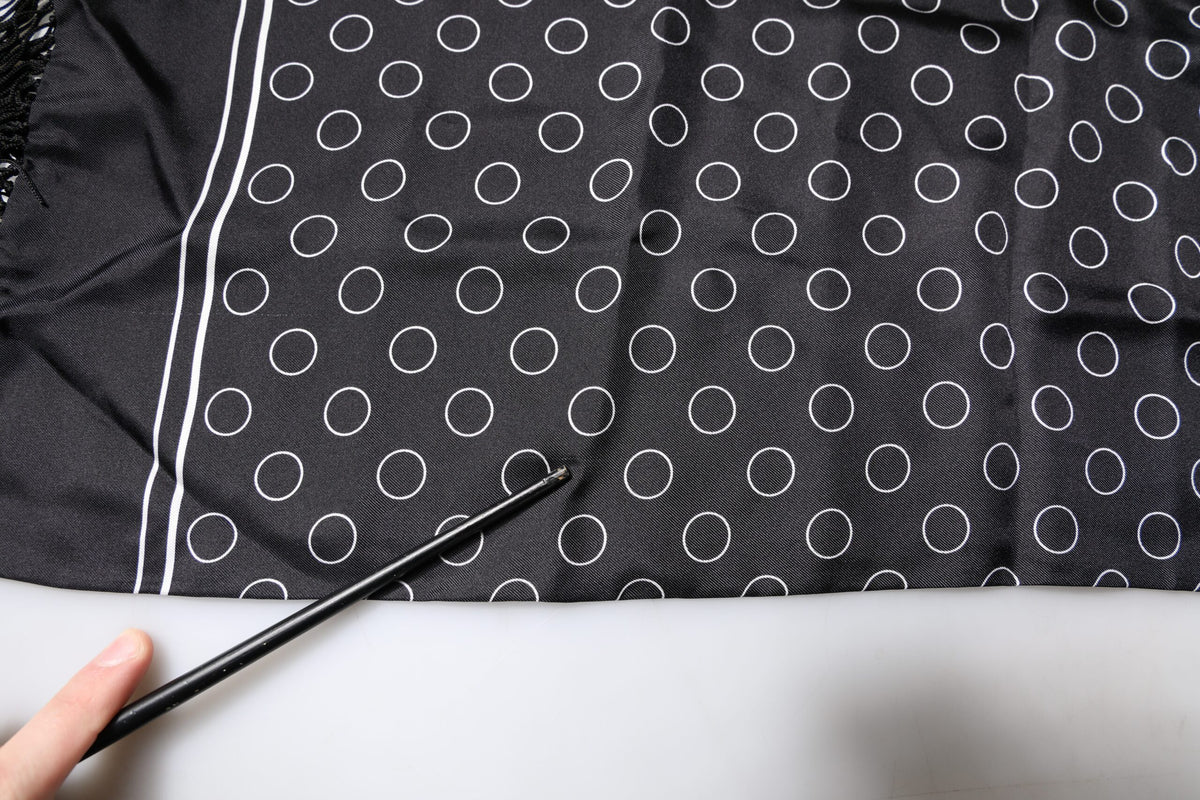Foulard châle en soie à franges et cercles noirs Dolce &amp; Gabbana
