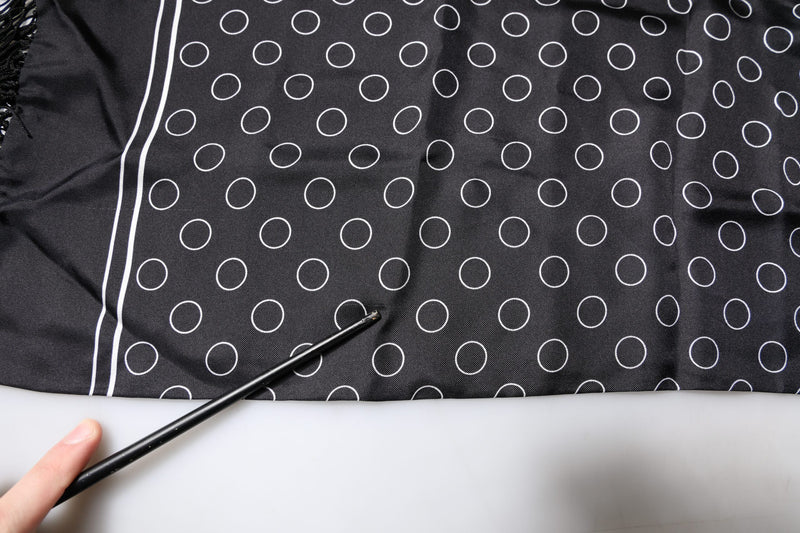Foulard châle en soie à franges et cercles noirs Dolce &amp; Gabbana