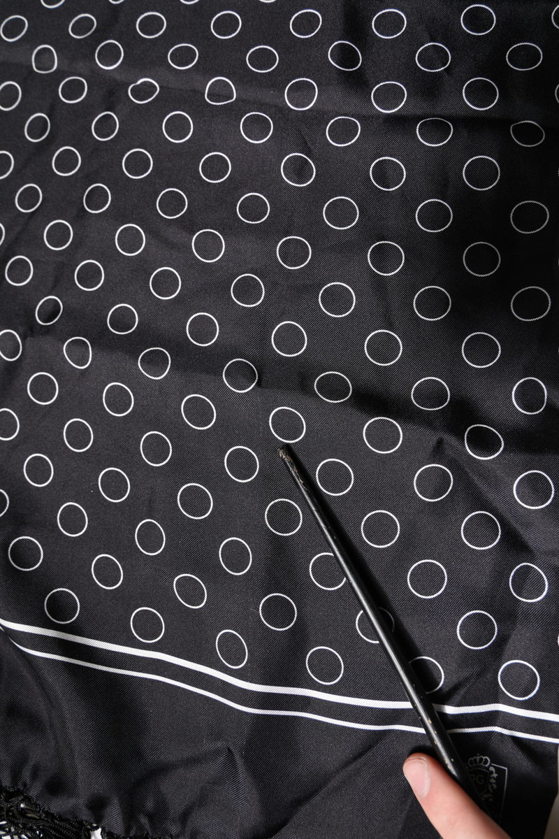 Foulard châle en soie à franges et cercles noirs Dolce &amp; Gabbana