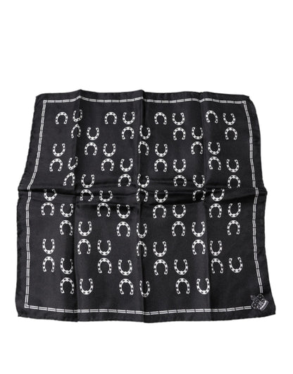 Foulard carré en soie à motif fer à cheval noir Dolce &amp; Gabbana