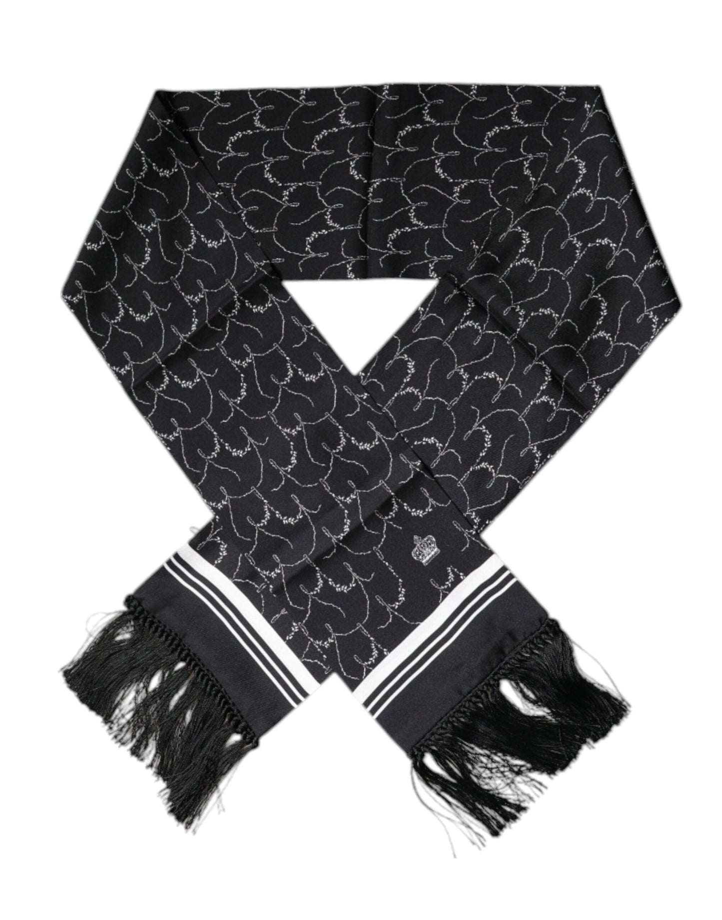 Dolce &amp; Gabbana Zwarte Sjaal met Patroon en Franjes