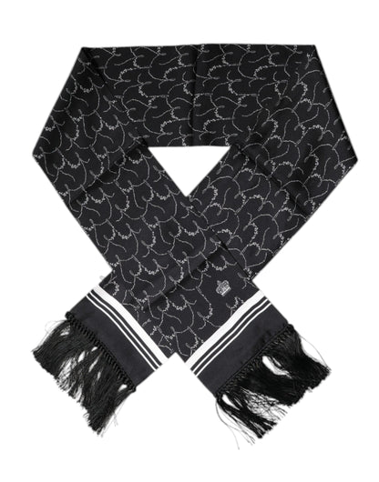Dolce &amp; Gabbana Zwarte Sjaal met Patroon en Franjes