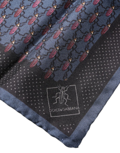 Foulard carré Dolce & Gabbana bleu foncé à motif scarabée