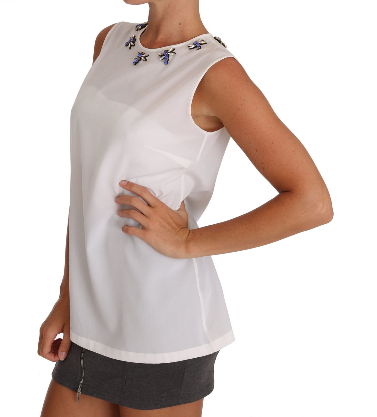 T-shirt Dolce &amp; Gabbana en soie blanche orné de cristaux