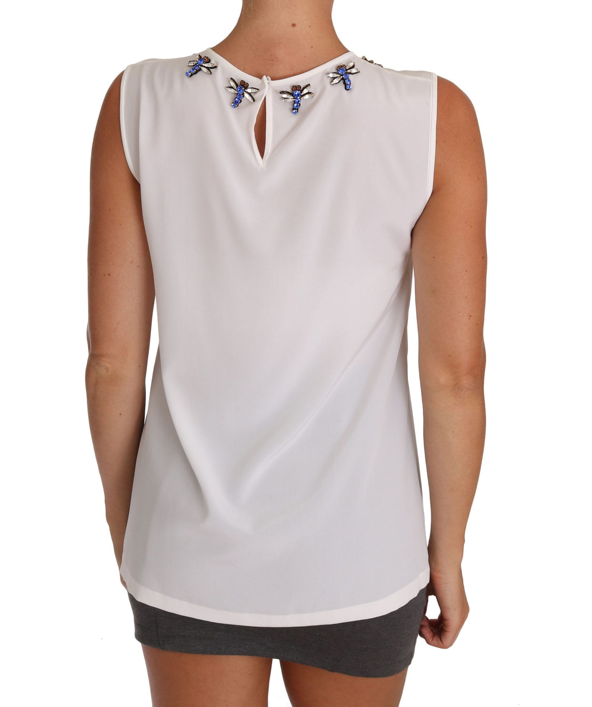 T-shirt Dolce &amp; Gabbana en soie blanche orné de cristaux