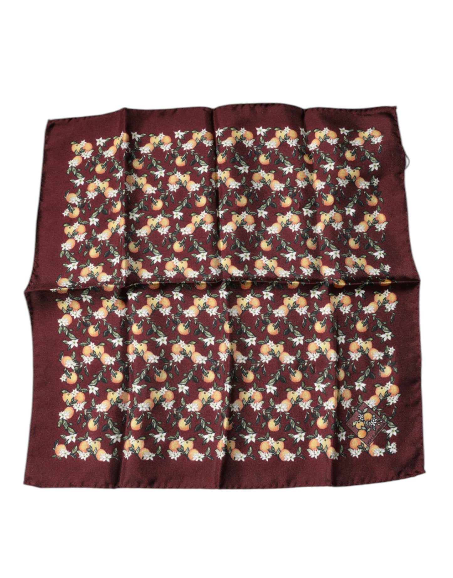 Dolce &amp; Gabbana Maroon Oranges Zijden Vierkante Zakdoek Sjaal