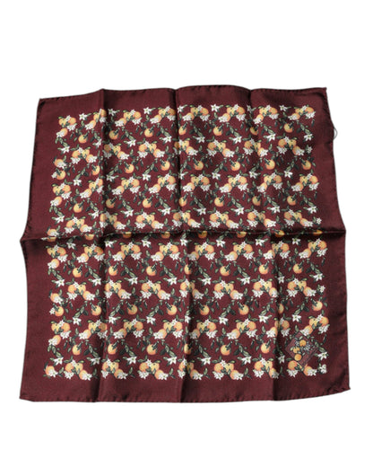 Dolce &amp; Gabbana Maroon Oranges Zijden Vierkante Zakdoek Sjaal