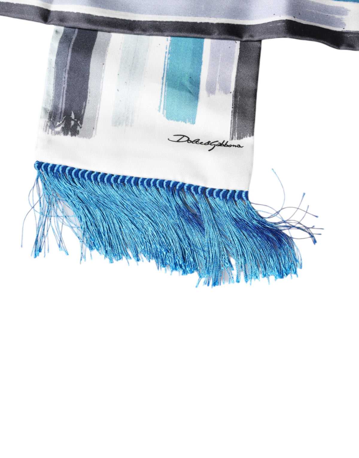 Foulard portefeuille à franges en soie à rayures blanches et bleues Dolce &amp; Gabbana