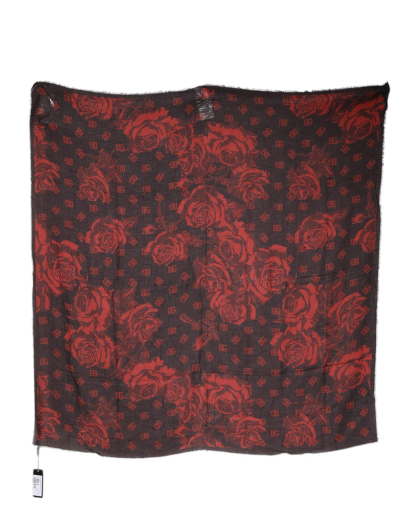 Dolce & Gabbana Écharpe Wrap en Modal Noir Rouge Floral