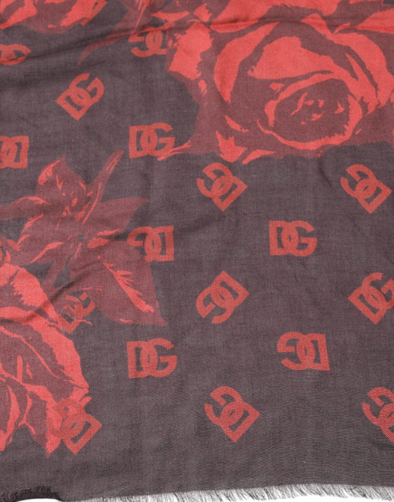Dolce & Gabbana Écharpe Wrap en Modal Noir Rouge Floral