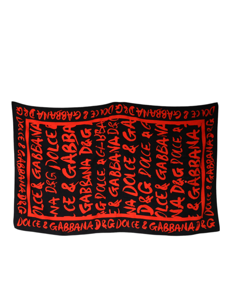 Dolce & Gabbana Serviette de Plage Logo Noir Rouge en Coton
