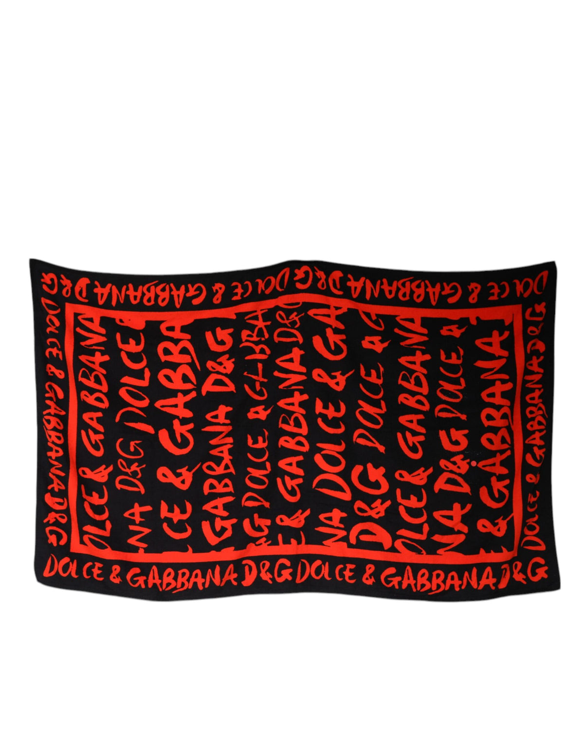 Dolce & Gabbana Serviette de Plage Logo Noir Rouge en Coton