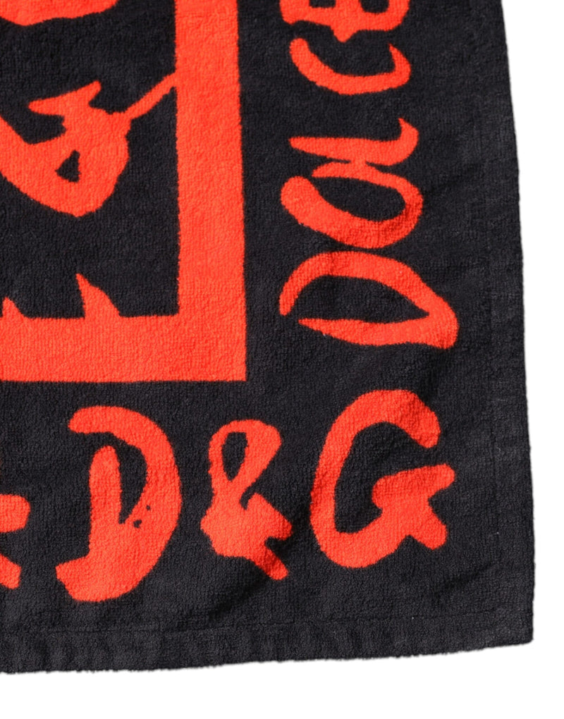 Dolce & Gabbana Serviette de Plage Logo Noir Rouge en Coton