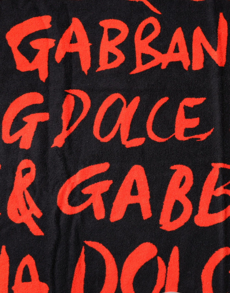 Dolce & Gabbana Serviette de Plage Logo Noir Rouge en Coton