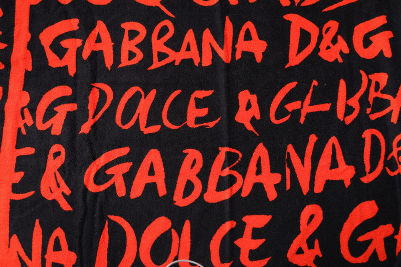 Dolce & Gabbana Serviette de Plage Logo Noir Rouge en Coton