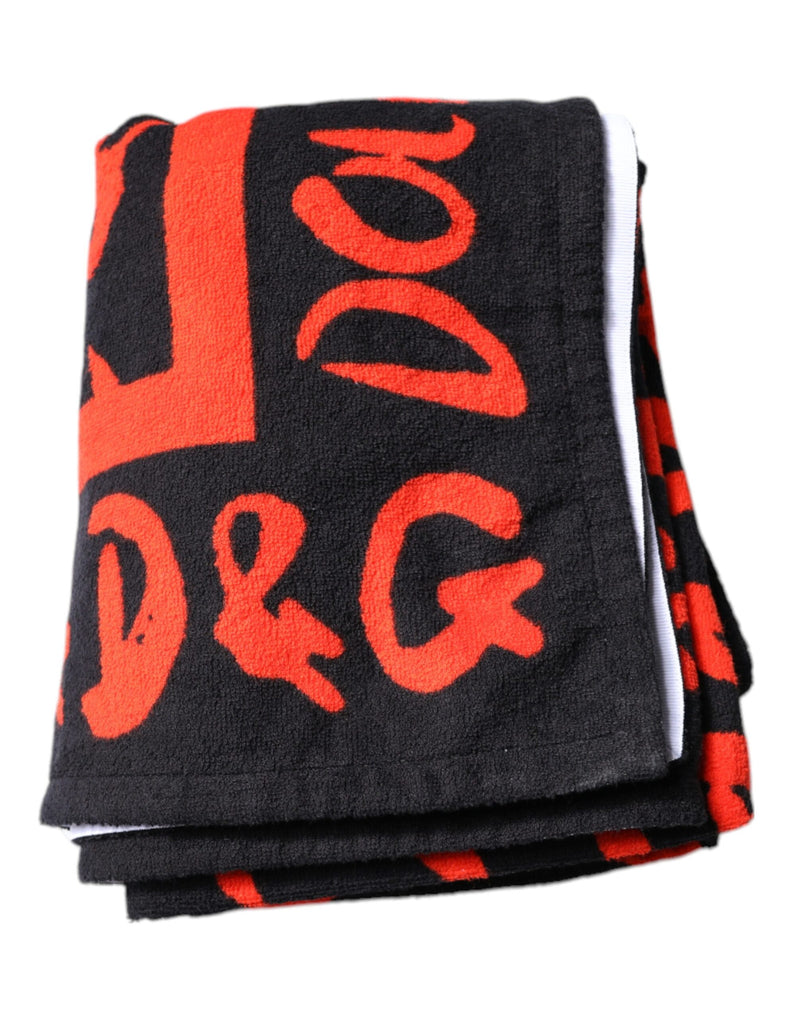 Dolce & Gabbana Serviette de Plage Logo Noir Rouge en Coton