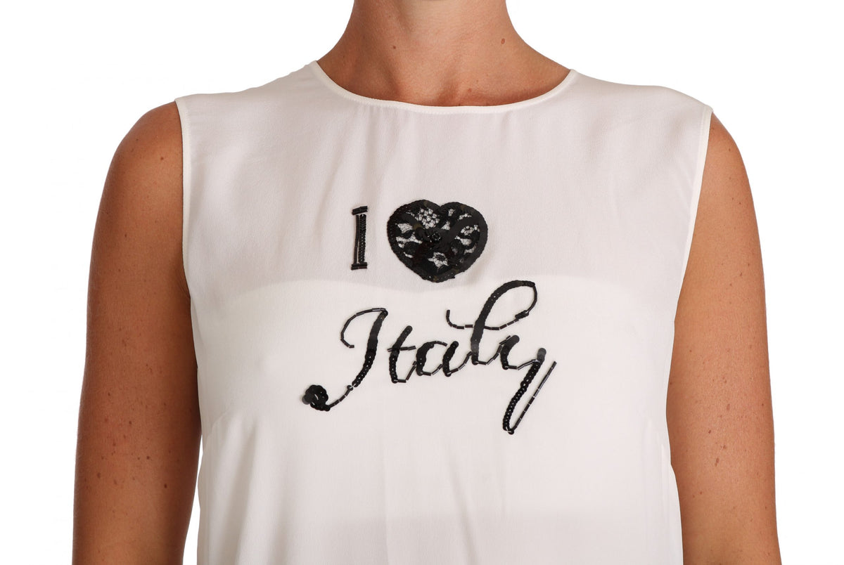 Débardeur Dolce &amp; Gabbana en soie blanche « I LOVE ITALY »