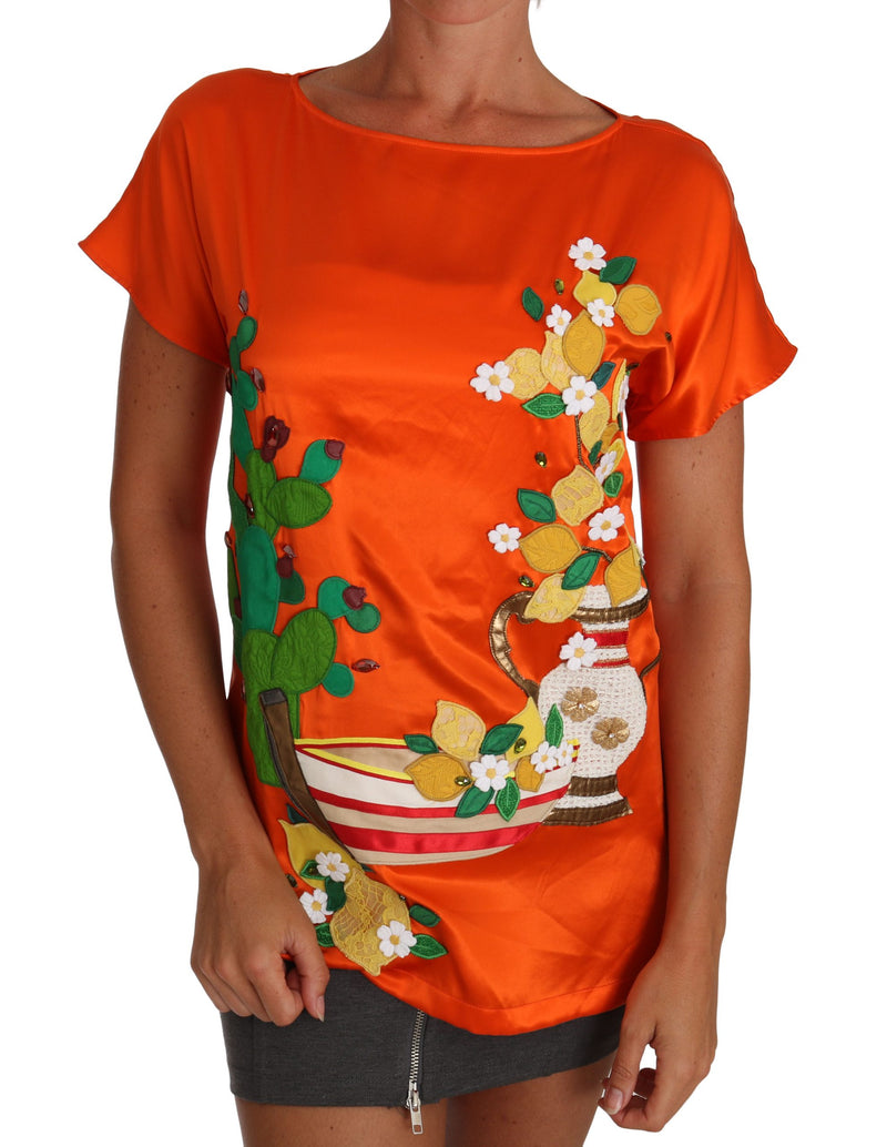 T-shirt Dolce &amp; Gabbana en soie orange citron cristal