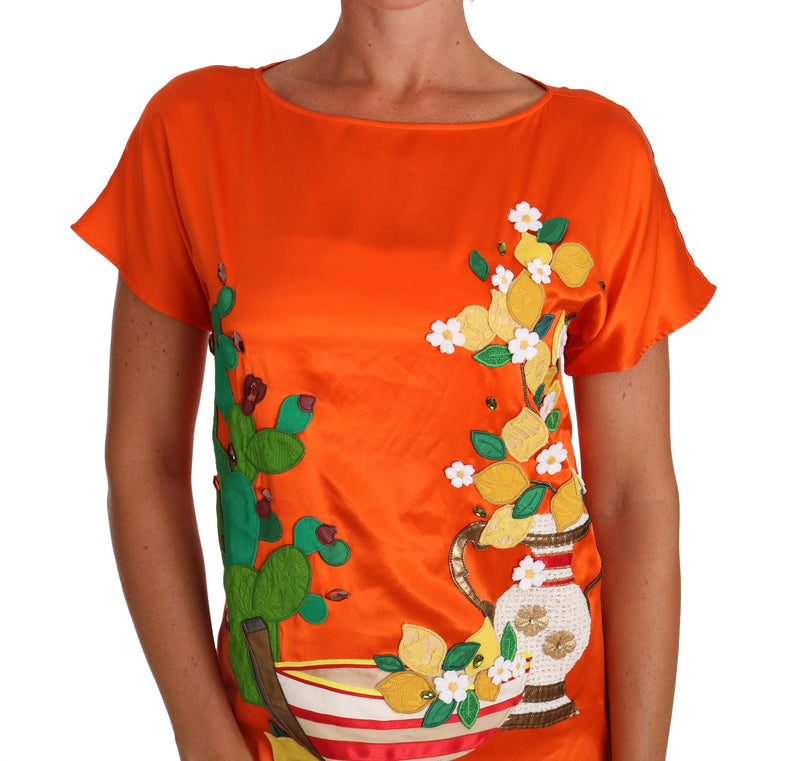 T-shirt Dolce &amp; Gabbana en soie orange citron cristal