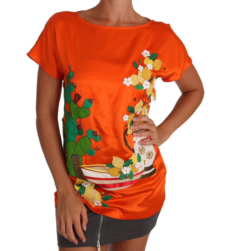 T-shirt Dolce &amp; Gabbana en soie orange citron cristal