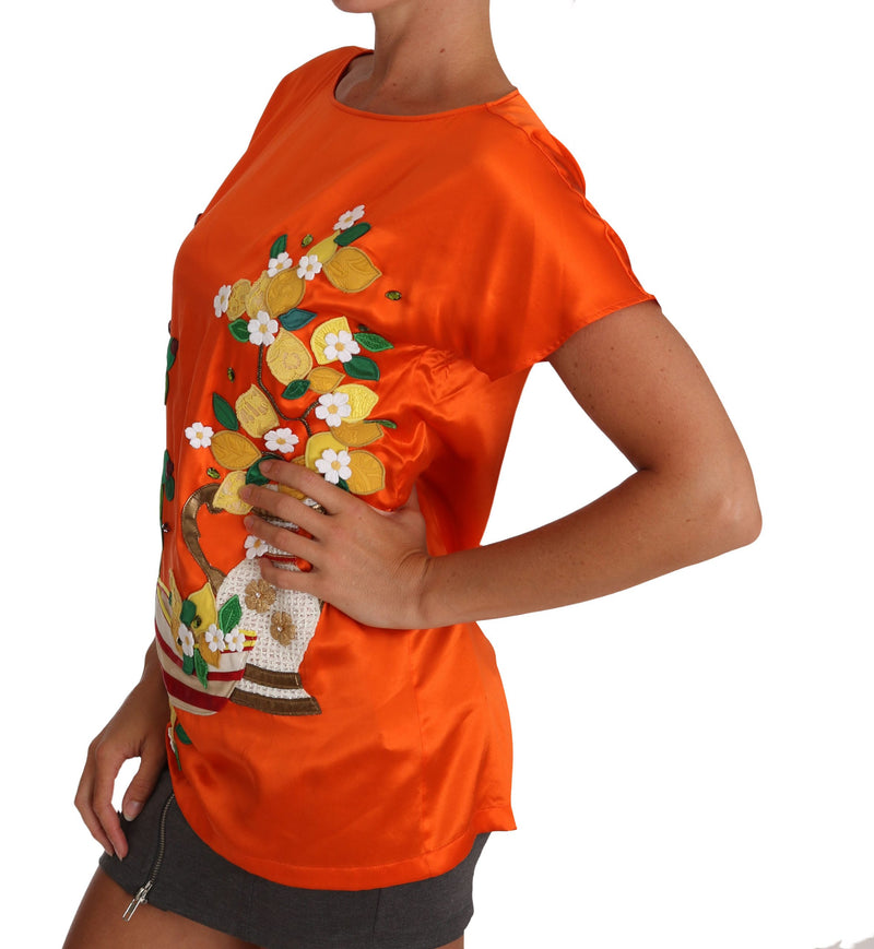 T-shirt Dolce &amp; Gabbana en soie orange citron cristal