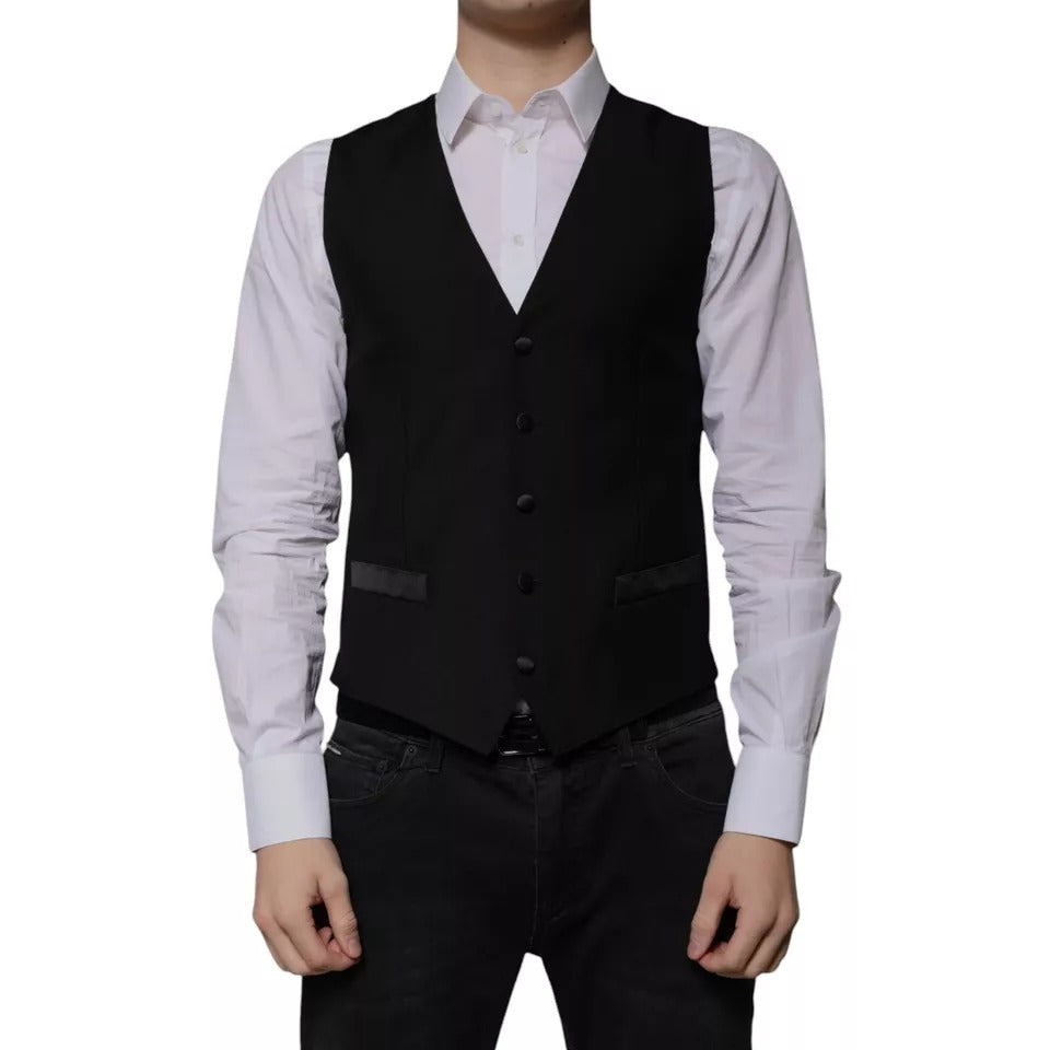 Dolce & Gabbana Black Wool Formal Dress Waistcoat Vest for Men