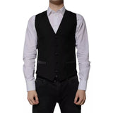 Dolce & Gabbana Black Wool Formal Dress Waistcoat Vest for Men