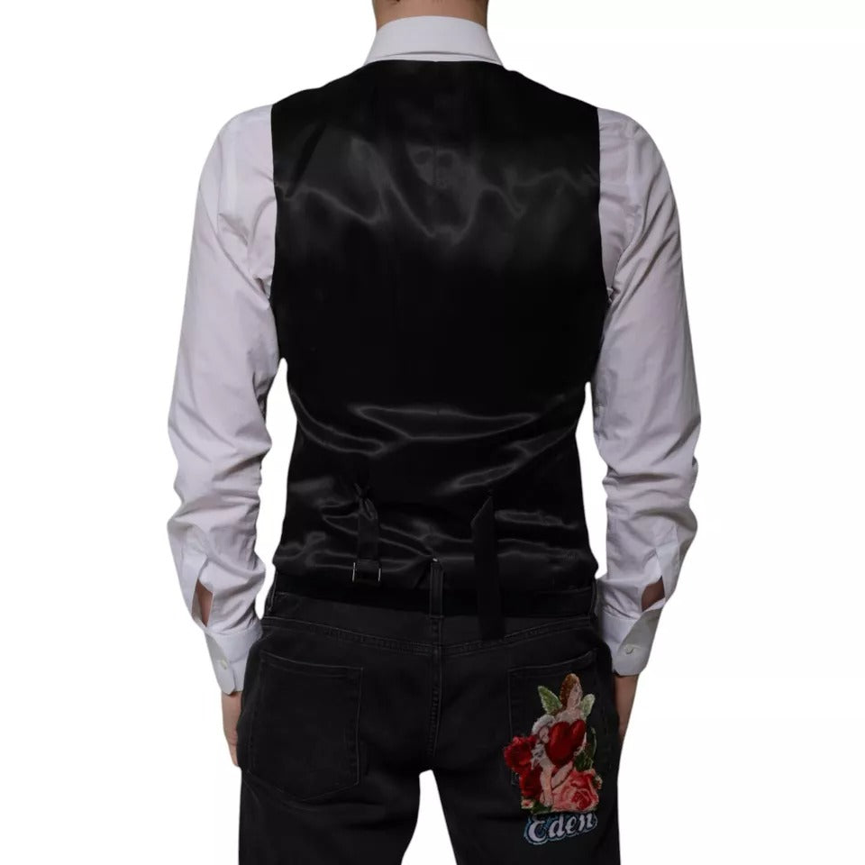 Dolce & Gabbana Black Wool Formal Dress Waistcoat Vest for Men