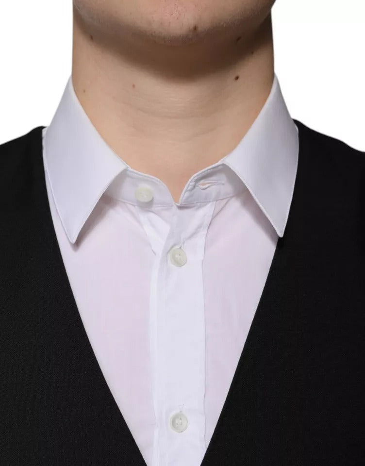 Dolce & Gabbana Black Wool Formal Dress Waistcoat Vest for Men