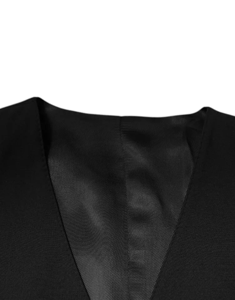 Dolce & Gabbana Black Wool Formal Dress Waistcoat Vest for Men