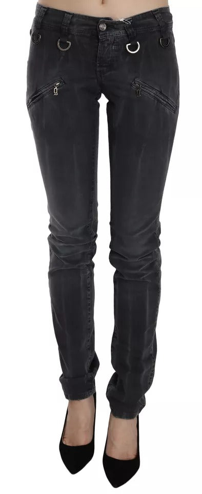 John Galliano grijze, licht gewassen, smalle jeans met ritssluiting aan de zijkant en lage taille.