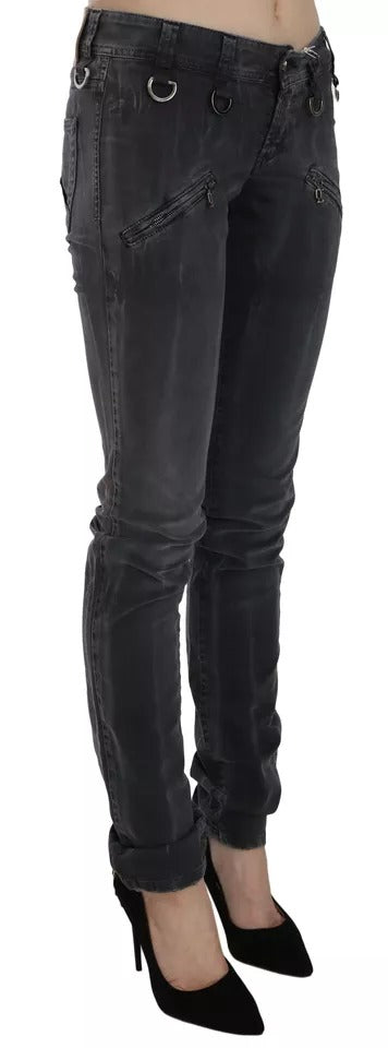 Jean Skinny John Galliano en Denim Grisé à Taille Basse avec Fermeture Éclair