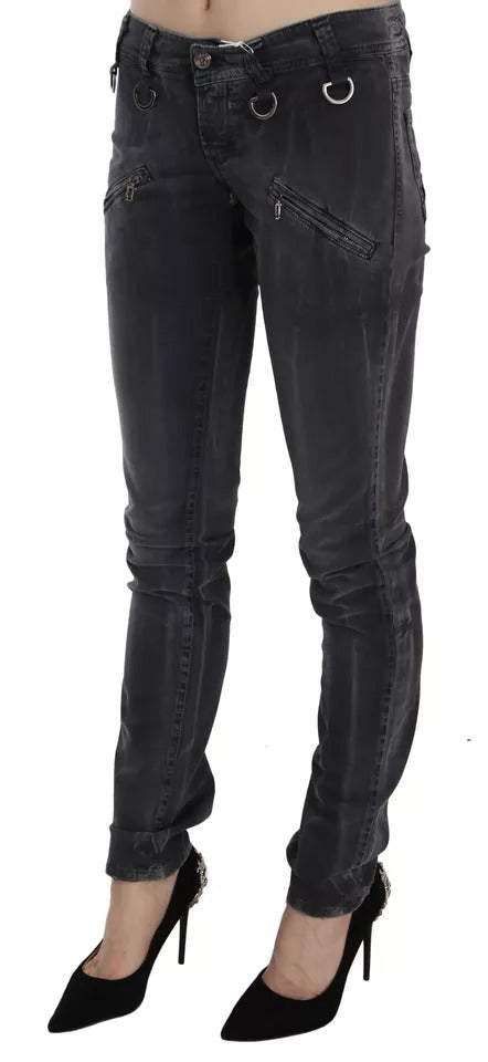 Jean Skinny John Galliano en Denim Grisé à Taille Basse avec Fermeture Éclair
