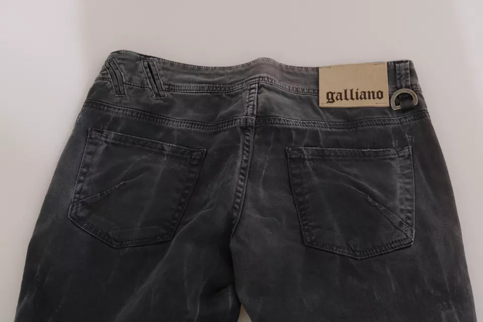 Jean Skinny John Galliano en Denim Grisé à Taille Basse avec Fermeture Éclair