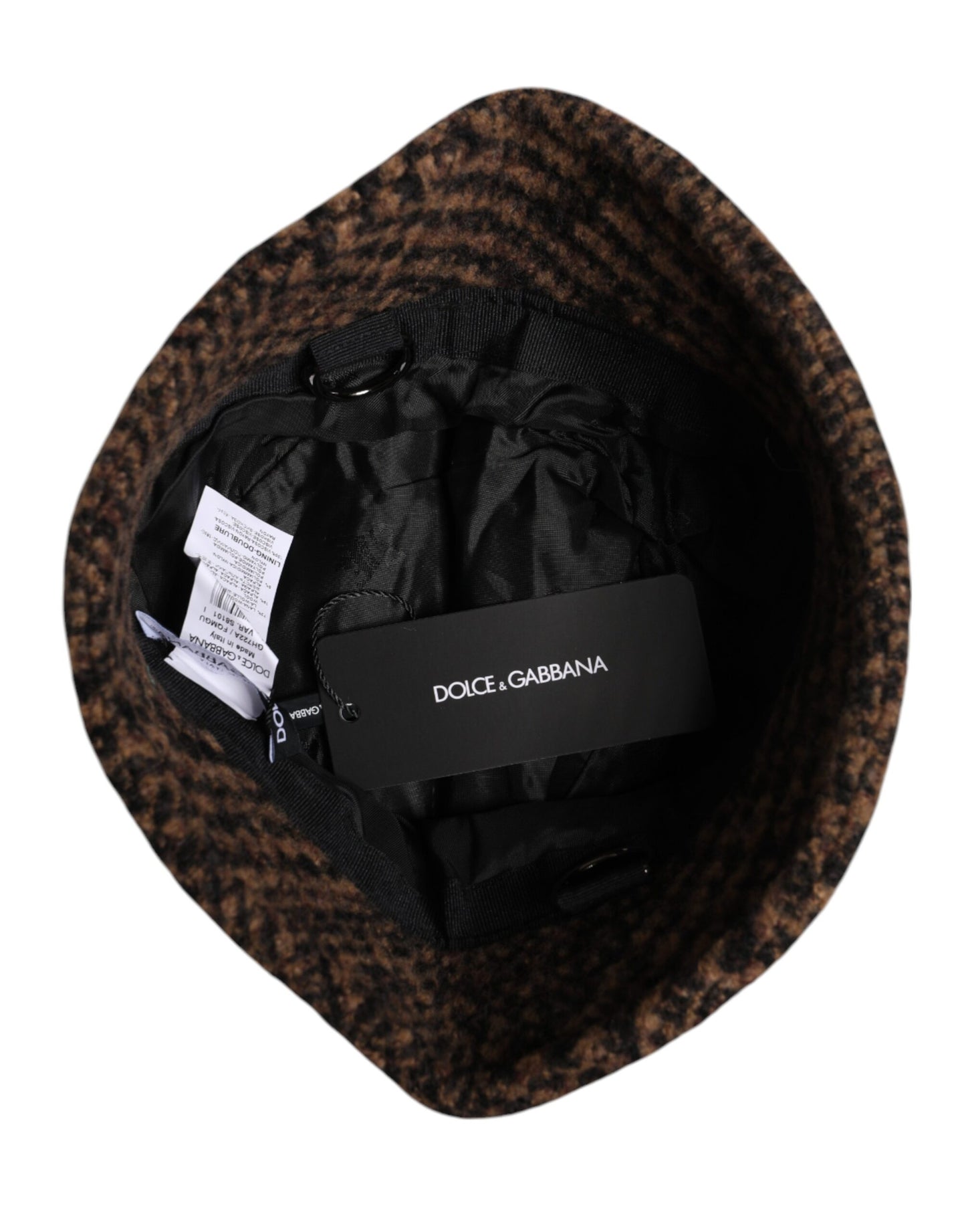 Chapeau bob en laine tissée marron à motif pied-de-poule Dolce & Gabbana