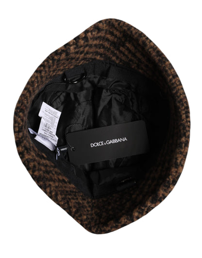 Chapeau bob en laine tissée marron à motif pied-de-poule Dolce & Gabbana
