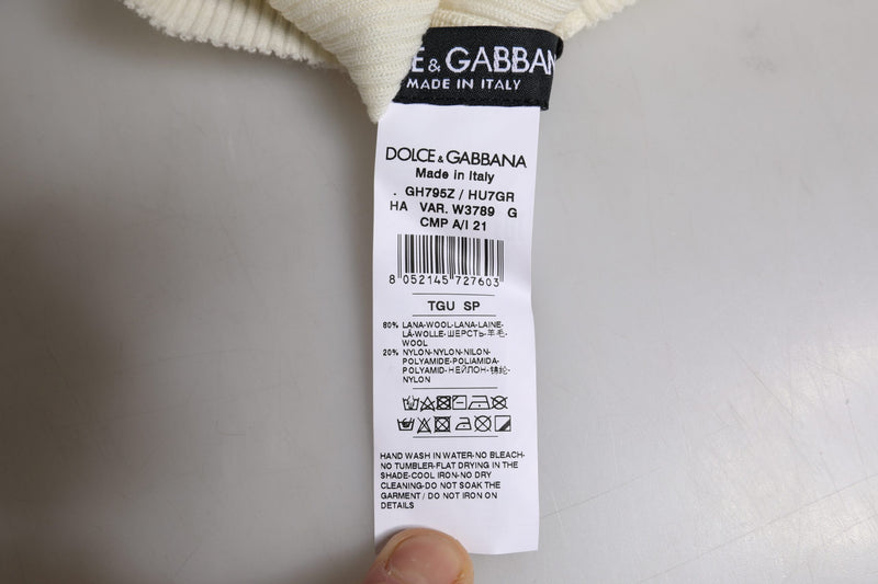 Bonnet tricoté en laine mélangée beige Dolce & Gabbana