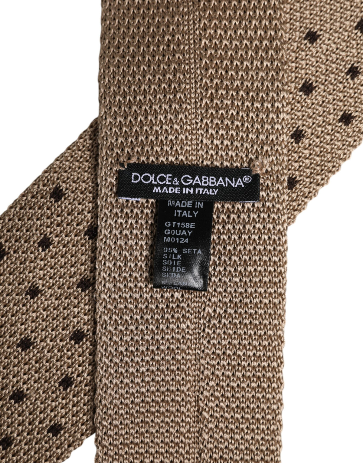Cravate ajustable en soie beige à pois Dolce &amp; Gabbana