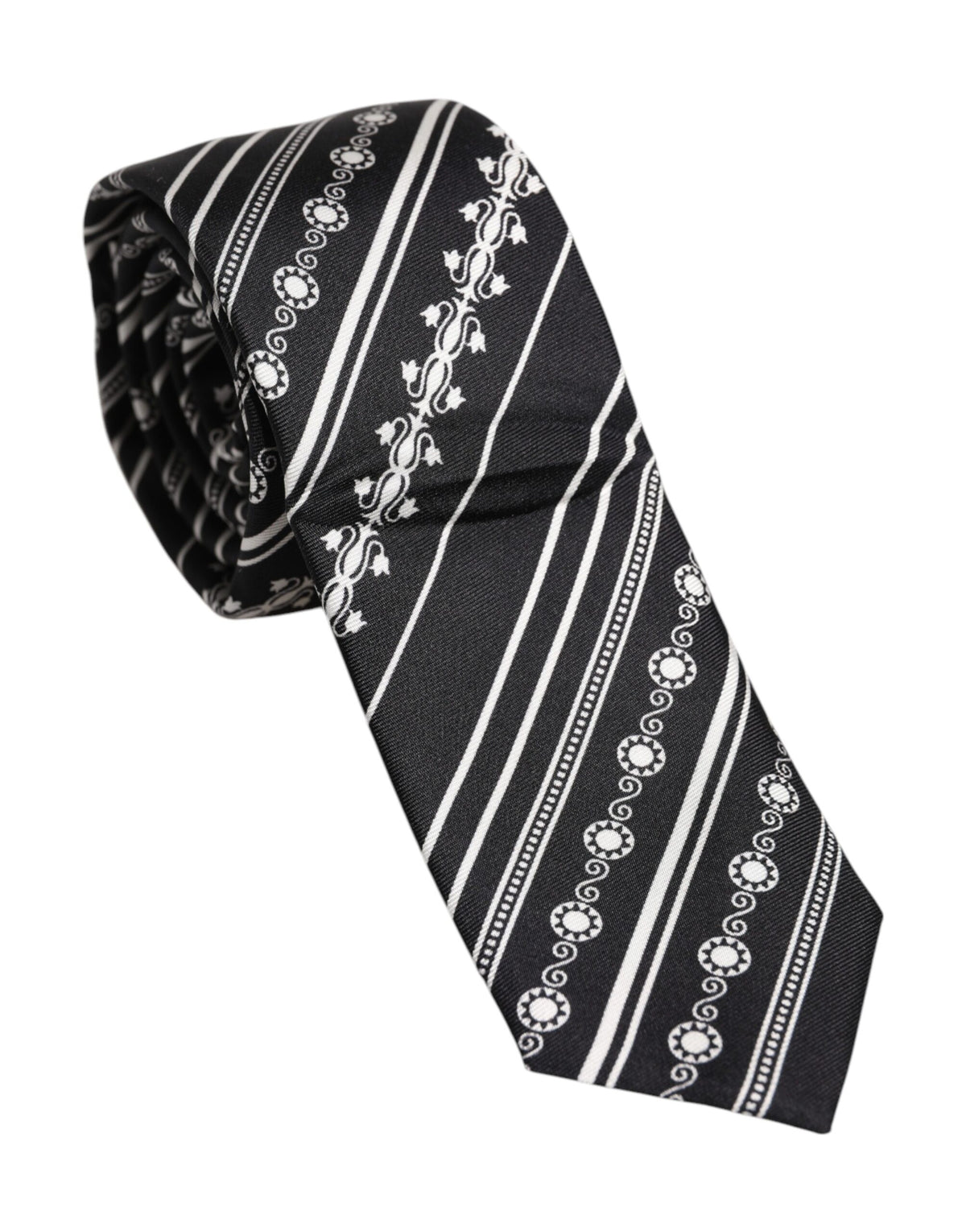 Cravate ajustable en soie à rayures noires et blanches Dolce &amp; Gabbana