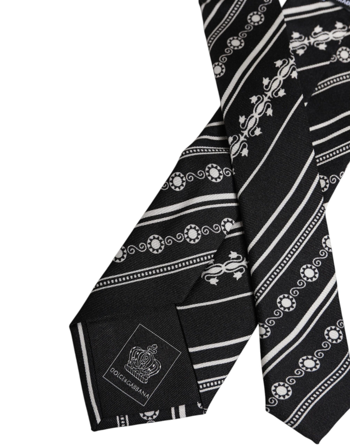 Cravate ajustable en soie à rayures noires et blanches Dolce &amp; Gabbana
