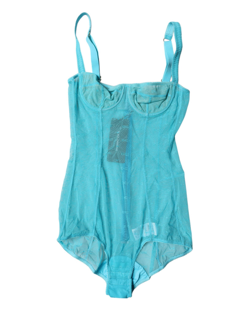 Dolce & Gabbana Blue Tulle Balconette Bra Bodysuit