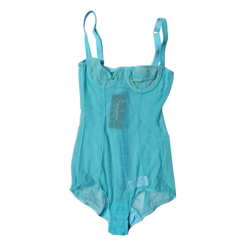 Dolce & Gabbana Blue Tulle Balconette Bra Bodysuit