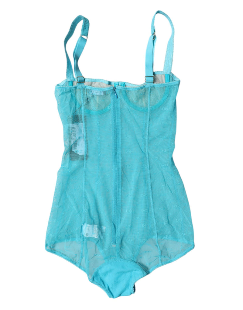 Dolce & Gabbana Blue Tulle Balconette Bra Bodysuit